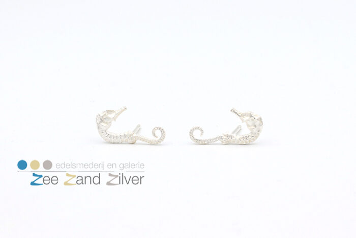 Zilveren (925) oorstekers van een 3D zeepaardje