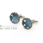 Manchetknopen - zilver met blauwe en antraciet emaillet
