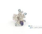 Zilveren ring 'waaier'met opaal en facetgeslepen topaas - versie 1